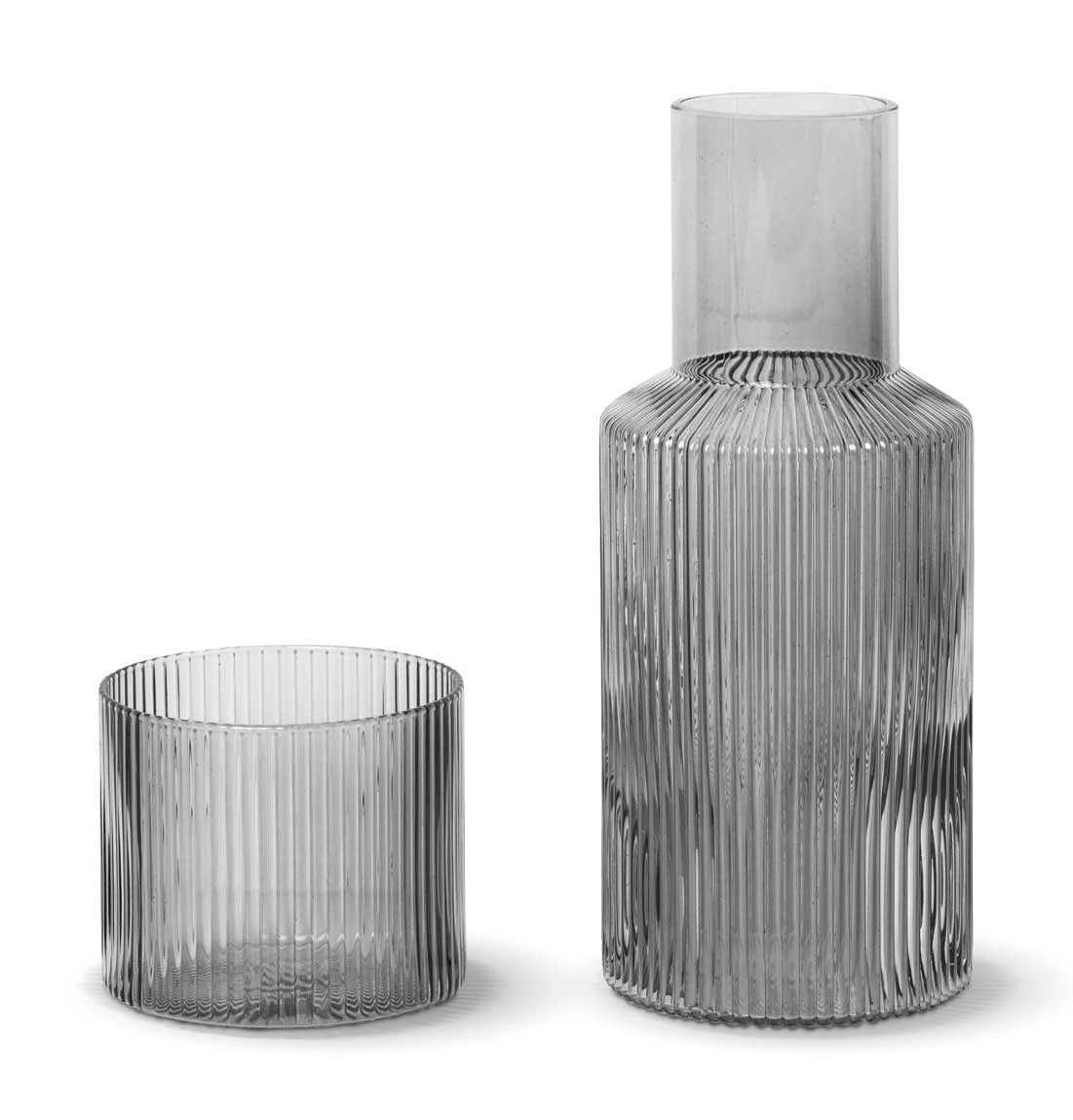 Ferm Living Ripple Carafe Set In Smoked Grey