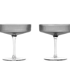 Ferm Living Ripple Champagne Saucers – Set Of 2 – Smoked Grey
