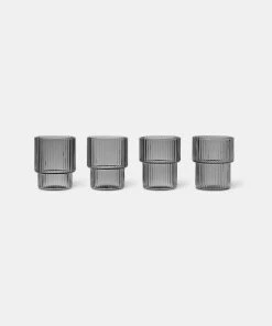 Ferm Living Small Ripple Glasses In Smoked Grey – Set Of 4
