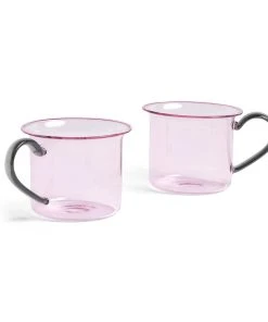 HAY Borosilicate Cup – Set Of 2 – Pink With Grey Handle