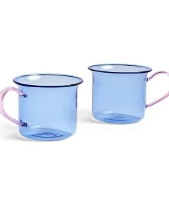 HAY Borosilicate Cup – Set Of 2 – Blue With Pink Handle