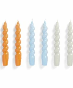 HAY Candle – Set Of 6 – Spiral – Tangerine, Light Blue, Light Grey